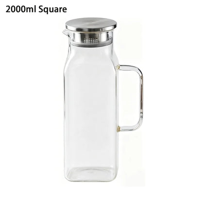 JUSTINLAU Borosilicate Glass Water Bottle - 1.2L/2L Large Capacity Juice & Drink Pitcher for Home & Restaurant