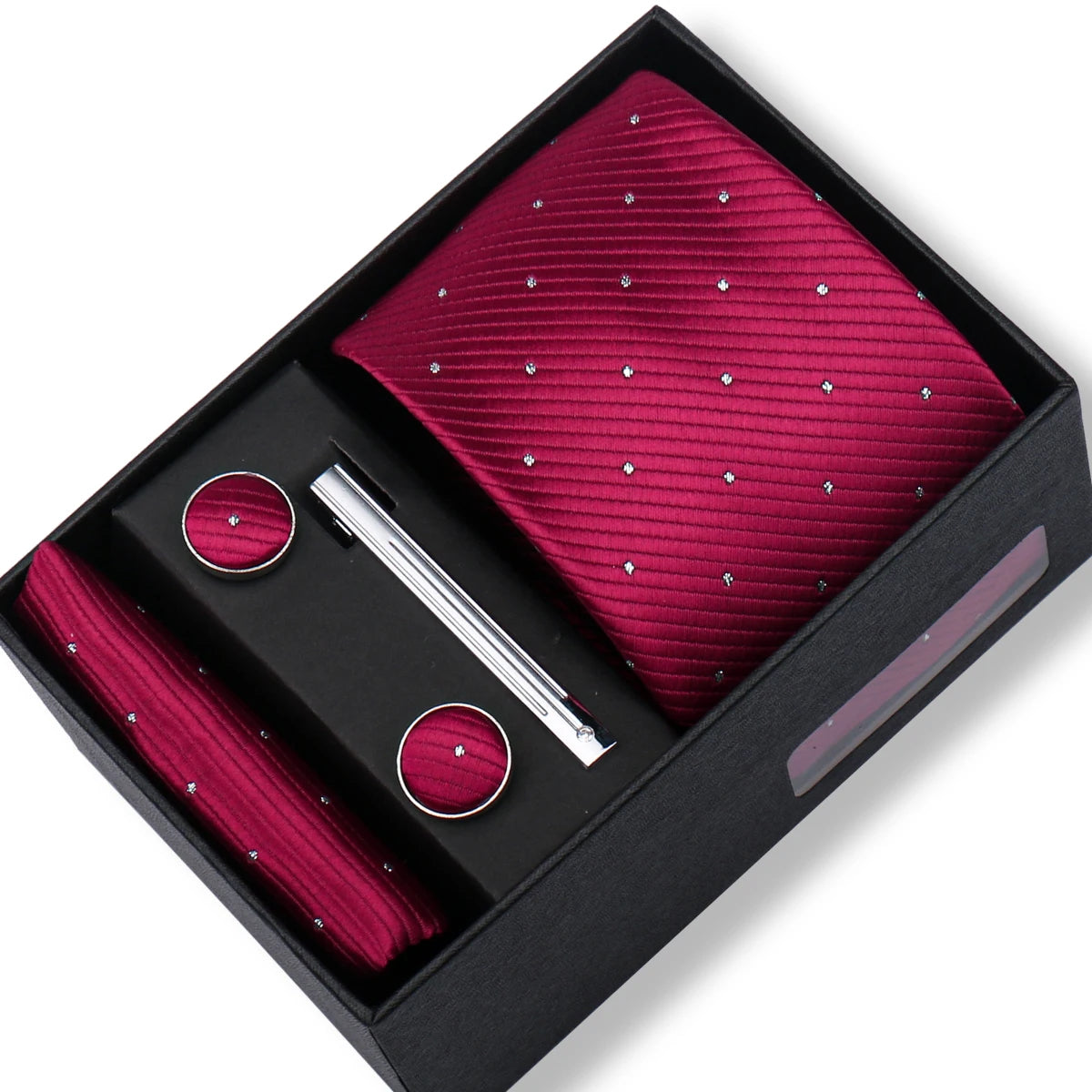 Men’s Green Business Tie Set - Premium Necktie with Hanky, Cufflinks & Tie Clip Gift Box for Wedding Formal Wear