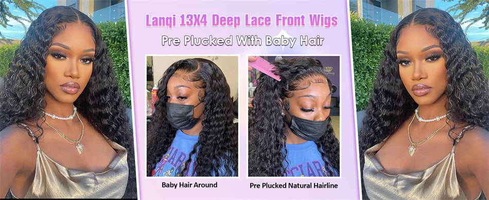 250% Curly Human Hair Lace Front Wig – Deep Wave Brazilian Remy 13x4 Water Wave Lace Frontal Wig