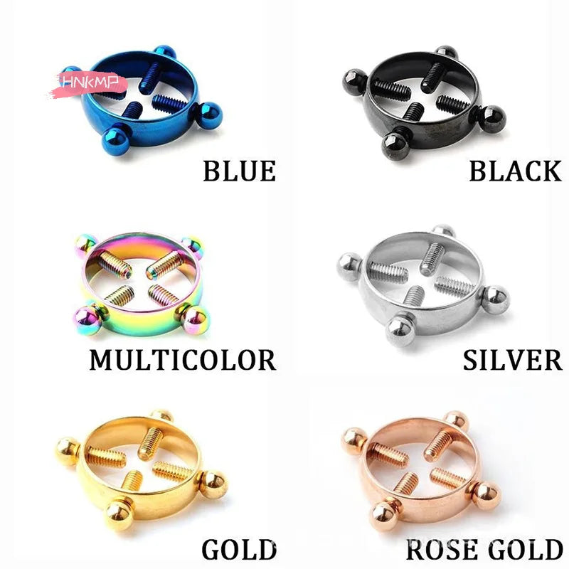 Adjustable Stainless Steel Nipple Clips - Clip-On Fake Nipple Piercing Jewelry for Women in Multiple Colors