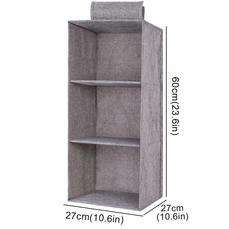 Cotton Linen Hanging Storage Bag with Drawers — Collapsible Wardrobe Organizer Box and Clothes Holder Shelves