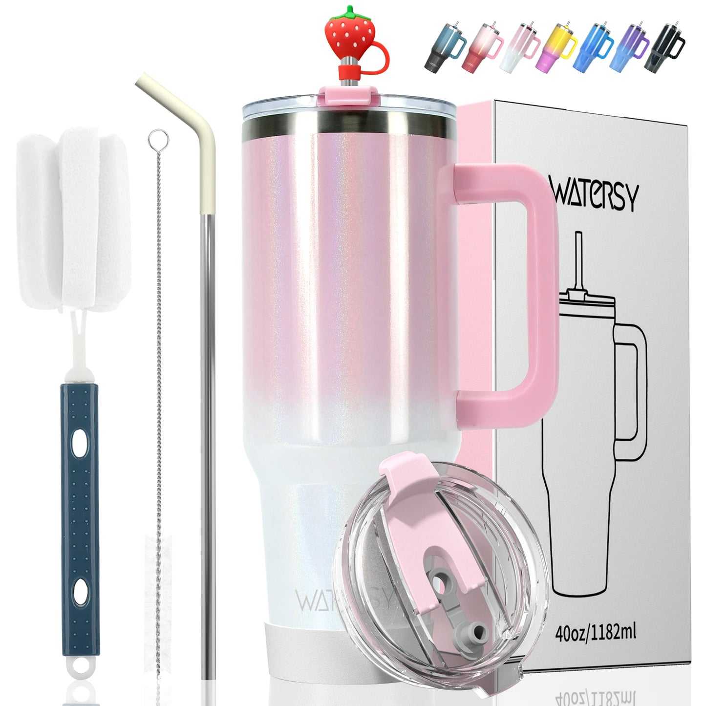 WATERSY 30oz/40oz Stainless Steel Insulated Tumbler with Handle & Straw – Large Capacity Thermal Travel Mug for Coffee & Cold Drinks
