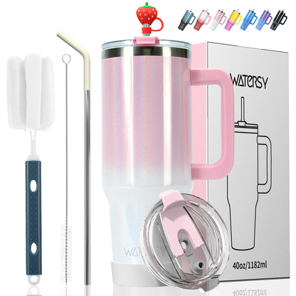 WATERSY 30oz/40oz Stainless Steel Insulated Tumbler with Handle & Straw – Large Capacity Thermal Travel Mug for Coffee & Cold Drinks