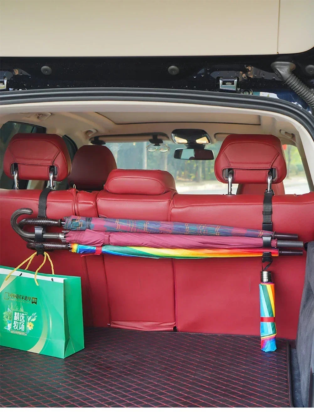 2PCS Car Back Seat Hooks — Multi-Function Headrest Hangers for Umbrella, Bags & Auto Interior Storage