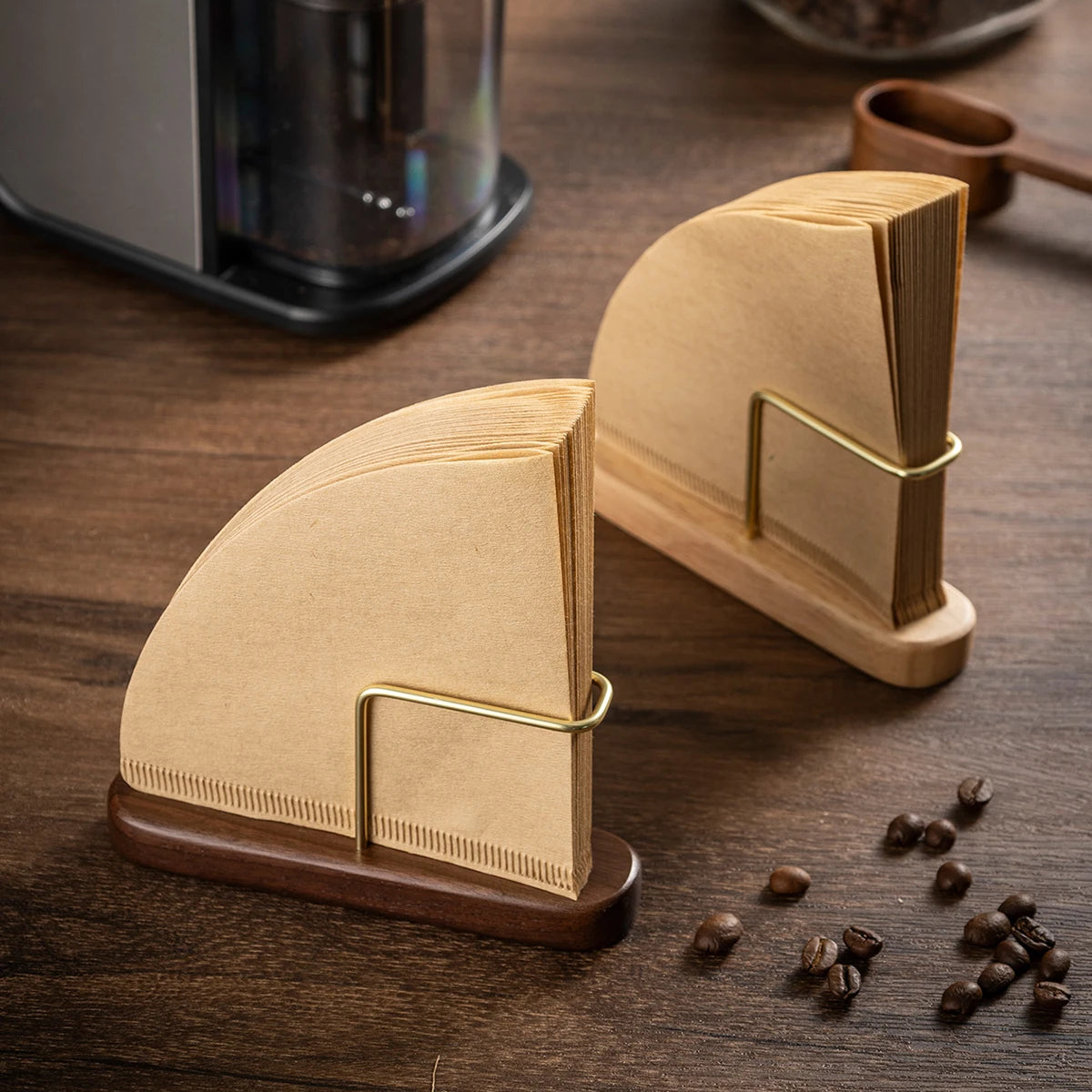 Solid Wood Coffee Filter Paper Holder, Vertical Dustproof Storage Rack for Household Pour Over Filter Papers & Kitchen Organization