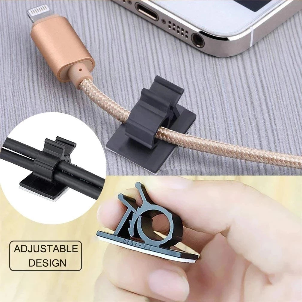 Self-Adhesive Cable Organizer Clips | Adjustable Cord Holder for Table, Car, PC, TV | Wire Management Clamp for Charging - Easy Cable Winder