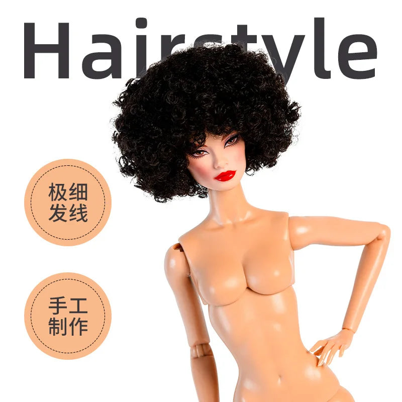 2025 32cm Supermodel 1/6 Doll – Nude Movable Body with PU Muscle Skin, Curly Hair, Dress-Up Gift Figure