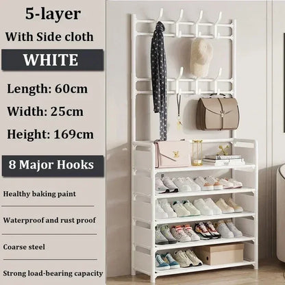 Multi-Layer Shoe Rack & Hat Hanger – Simple Floor Organizer with Load-Bearing Shelf for Shoes & Hats