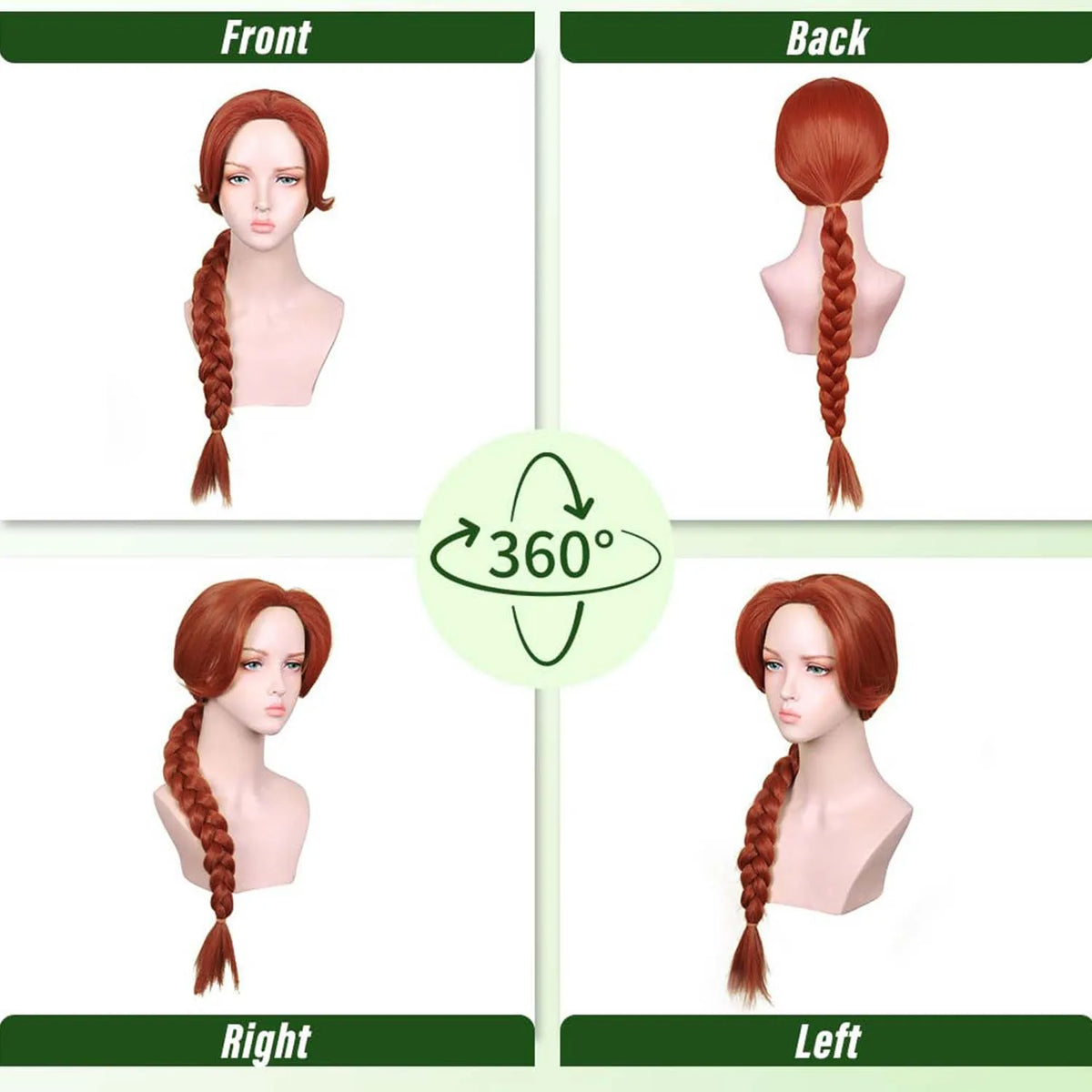 Fiona Princess Long Braided Wig - Reddish Brown Synthetic Hair for Halloween Cosplay & Parties