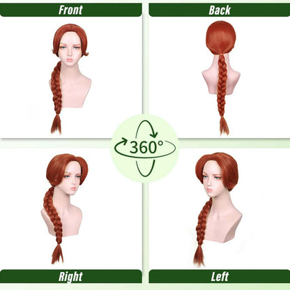 Fiona Princess Long Braided Wig - Reddish Brown Synthetic Hair for Halloween Cosplay & Parties