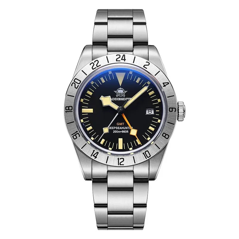ADDIESDIVE GMT Men’s Diver Watch – 39mm Stainless Steel, Luminous Calendar Display, 20ATM Quartz Reloj Hombre