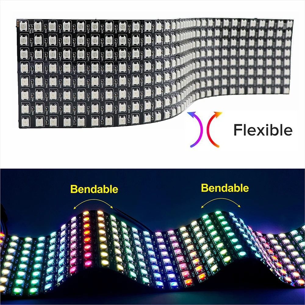 WS2812B RGB LED Pixel Display – 4x12, 8x8, 16x16, 8x32 Individually Addressable, Flexible Programmable 5V Screen