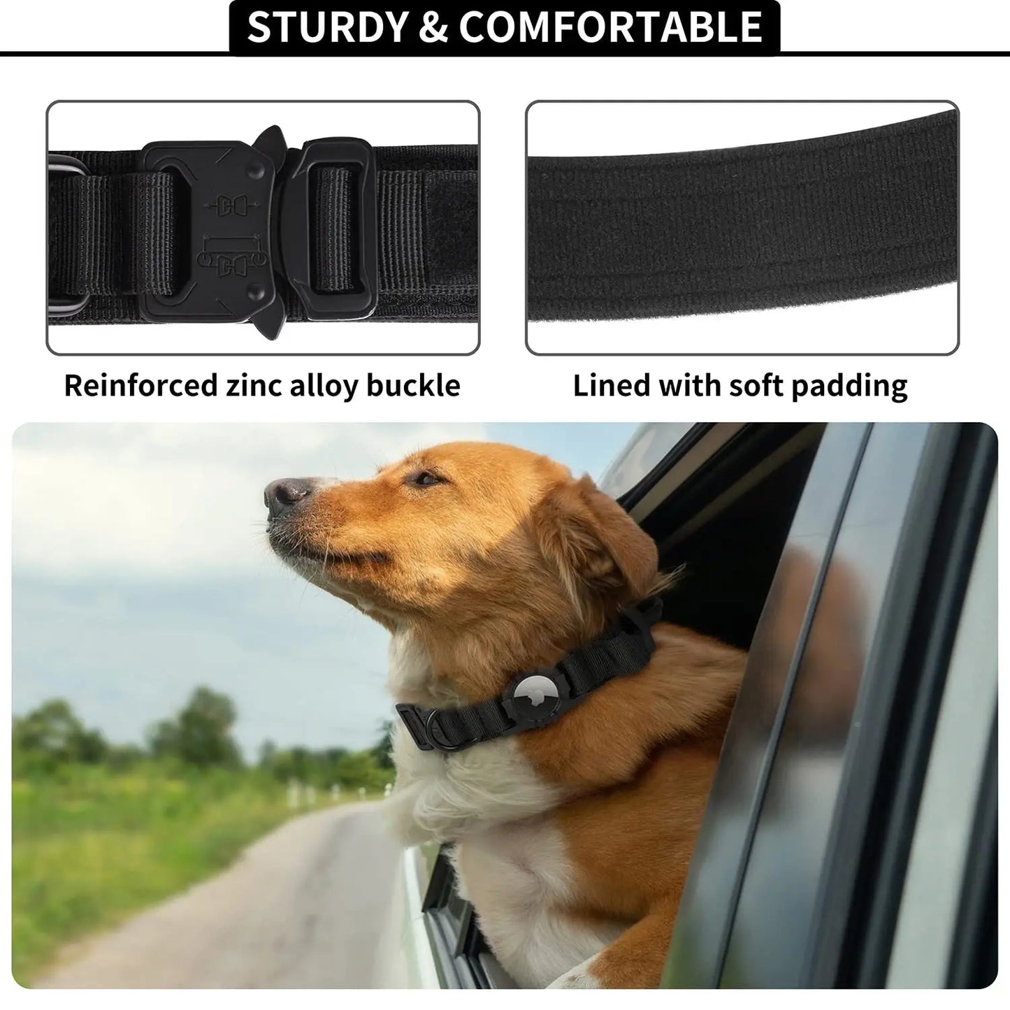 AirTag Tactical Dog Collar with Holder & Handle – Adjustable Military GPS Collar for Medium & Large Dogs