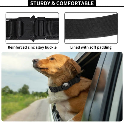 AirTag Tactical Dog Collar with Holder & Handle – Adjustable Military GPS Collar for Medium & Large Dogs