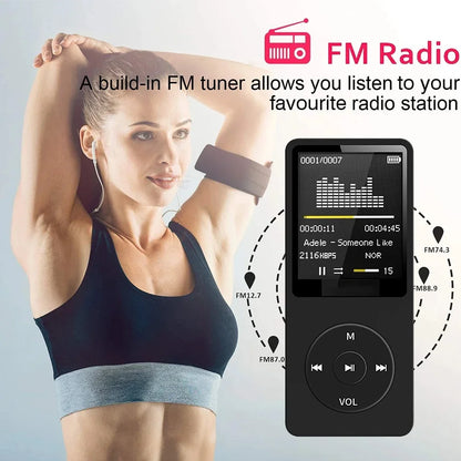Portable Bluetooth MP3 Music Player - Lossless Audio FM Radio Sports Walkman Recorder