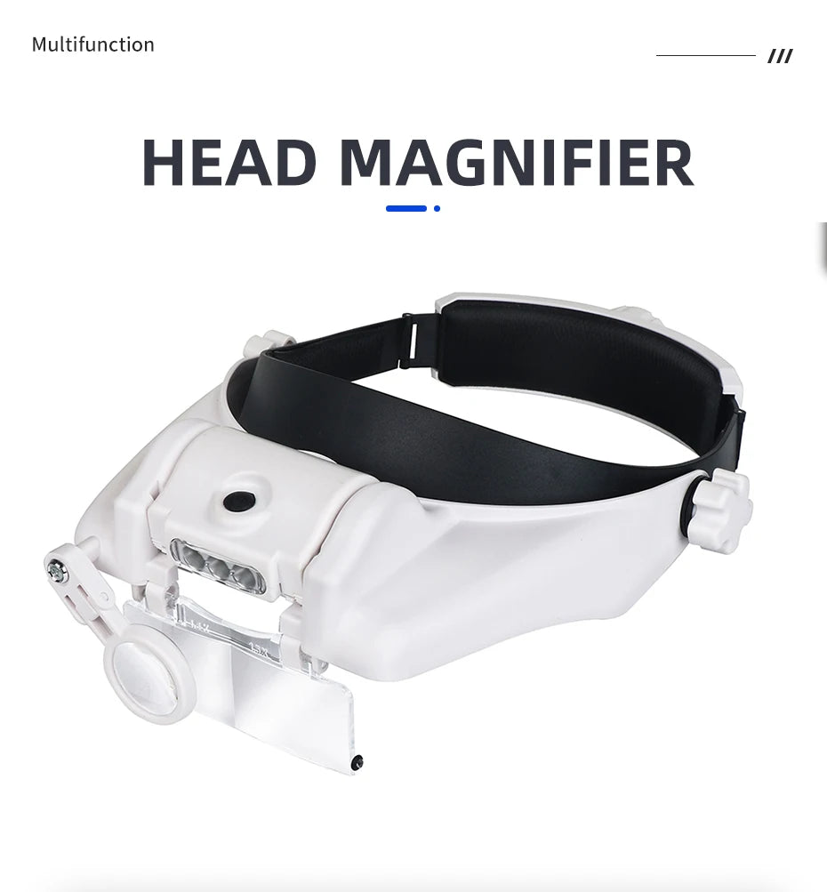 LED Headband Magnifier with 8x Lenses – Hands-Free Magnifying Glass for Jewelry, Watch & Electronic Repair