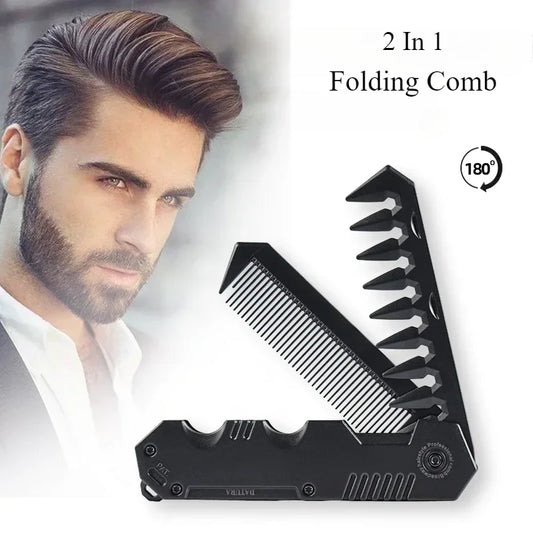 Multifunctional Folding Pocket Comb - Plastic Wide Tooth Beard & Hair Styling Comb for Barber, Salon & Grooming Use