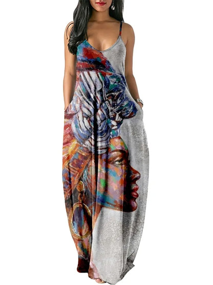 Women’s World Map Beach Dress – Elegant Sexy Long Sundress with Irregular Hem, Sleeveless Spaghetti Straps, Plus Size Summer Dress