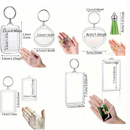 Transparent Photo Frame Keychain - Acrylic Snap-In Custom Picture Pendant with Tassel, 10-Piece Set