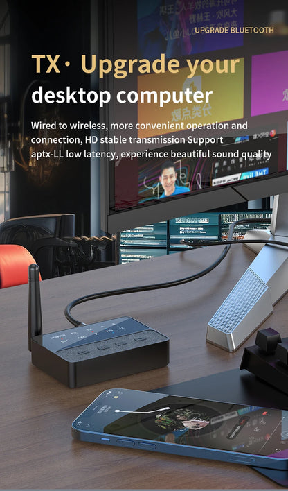 Qualcomm Bluetooth 5.3 aptX/HD/LL Audio Adapter | 3.5mm AUX, R/L Wireless Stereo Receiver & Transmitter for Dual Bluetooth Device Connection