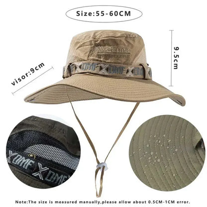 Summer Men’s Bucket Hat - Outdoor UV Protection Wide Brim Panama Safari Hat | Mesh Fisherman Hat for Beach, Hiking & Hunting