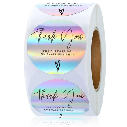 Rainbow Laser Thank You Stickers - 50–500pcs Adhesive Labels for Small Business Packaging, Boutique Wrapping, and Order Supplies