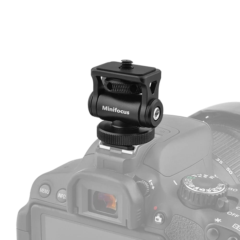 Minifocus Monitor Holder Cold Shoe Mount for Camera, 180° Tilt Adjustable Bracket for Field Monitors, Microphone, Hot Shoe