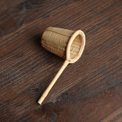 Japanese-Style Natural Bamboo Rattan Tea Scoop – Tea Shovel, Leaves Chooser, Honey & Coffee Spoon, High-Quality Holder