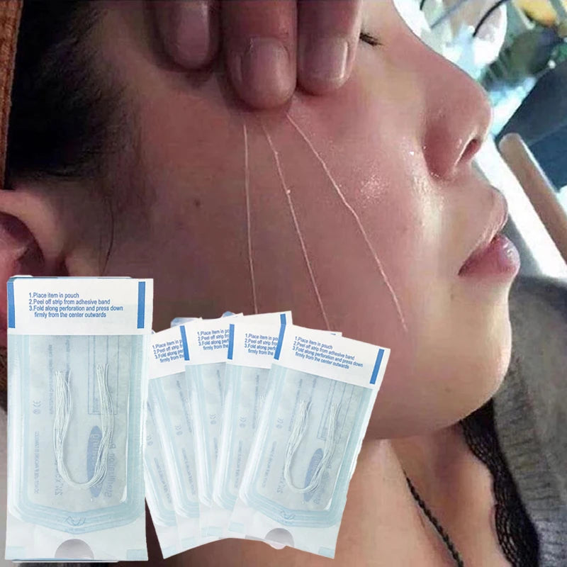 60/120PCS Gold Protein Collagen Threads – Absorbable No-Needle Anti-Wrinkle Face Filler for Lifting, Firming & Anti-Aging Skincare