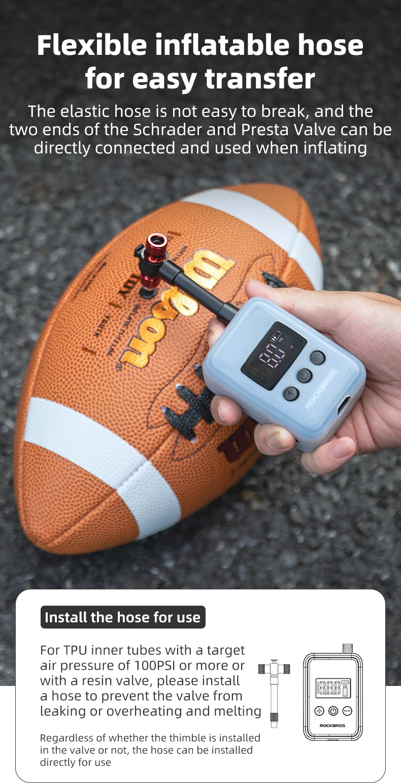 ROCKBROS 150 PSI Portable Bike Air Pump – Digital Tire Inflator, Rechargeable Mini Compressor