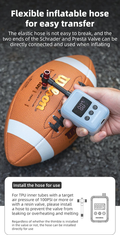 ROCKBROS 150 PSI Portable Bike Air Pump – Digital Tire Inflator, Rechargeable Mini Compressor