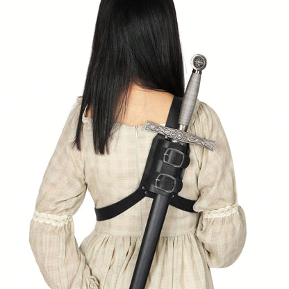 Retro Leather Back Sword Holder — Medieval Shoulder Scabbard LARP Accessory for Adult Rapier & Knife Props