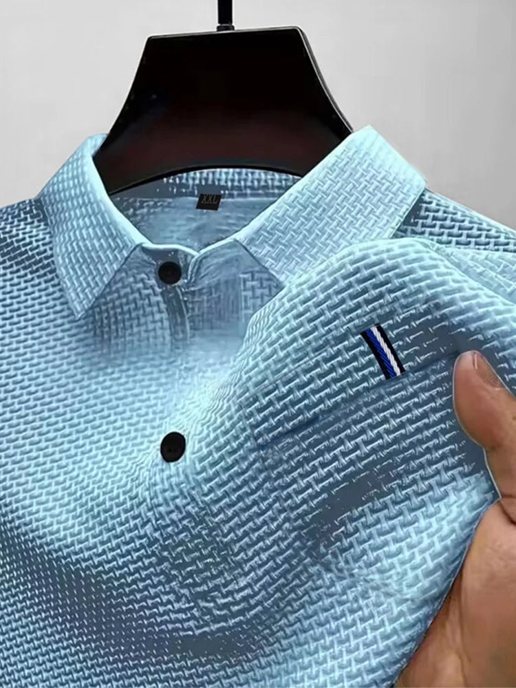 Men's Ice Silk Polo Shirt - Short Sleeve Summer Lapel Top with Pocket Design