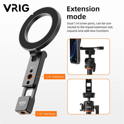 VRIG Magnetic Phone Holder Stand – MagSafe Cold Shoe Tripod Mount with 1/4” Screw for iPhone & Android, Desktop Vlog & Live Streaming
