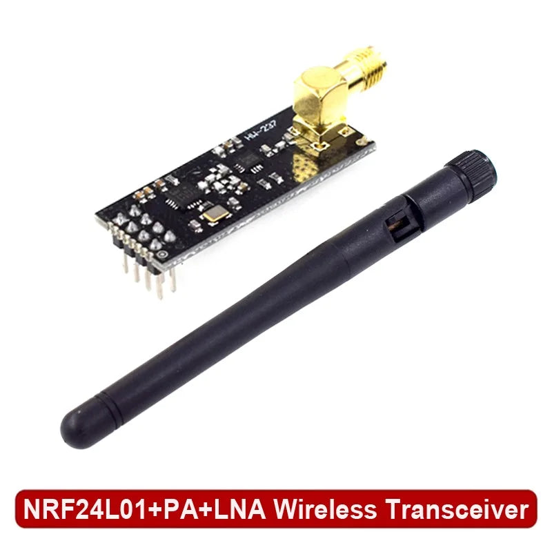 NRF24L01+PA+LNA Wireless Transceiver Module 2.4GHz 1100m Range with Antenna and 3.3V Breakout Adapter - Long Range RF Communication Module