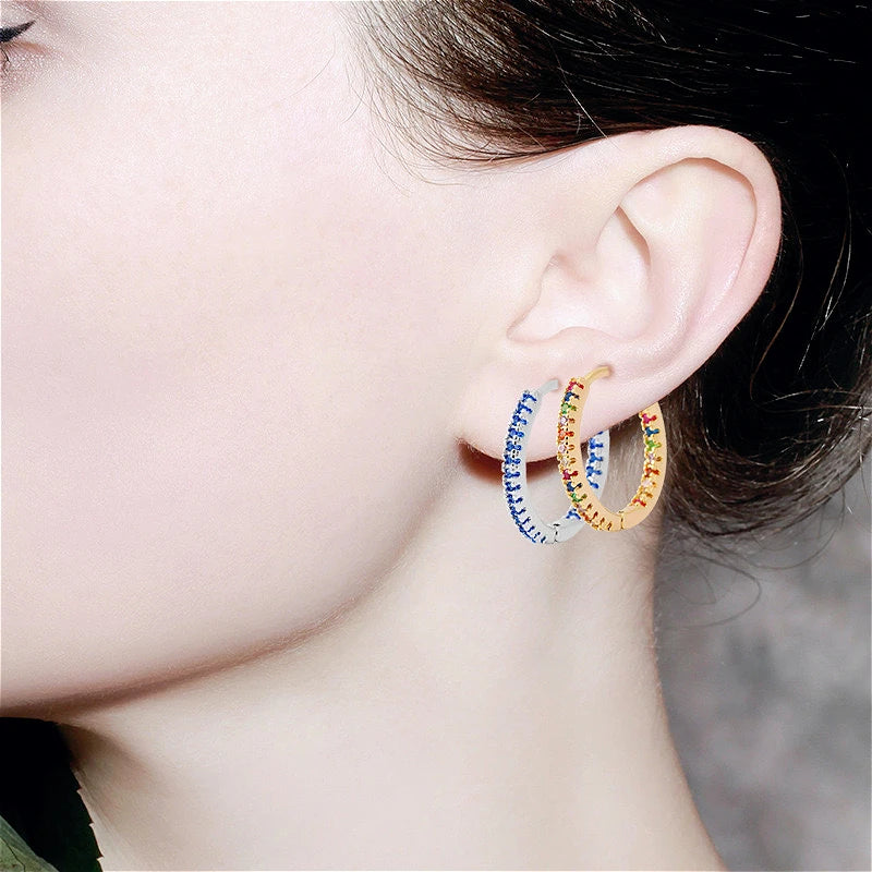 Colorful Zircon Round Earrings – Elegant Jewelry for Women, Stylish Daily & Party Wear Accessories