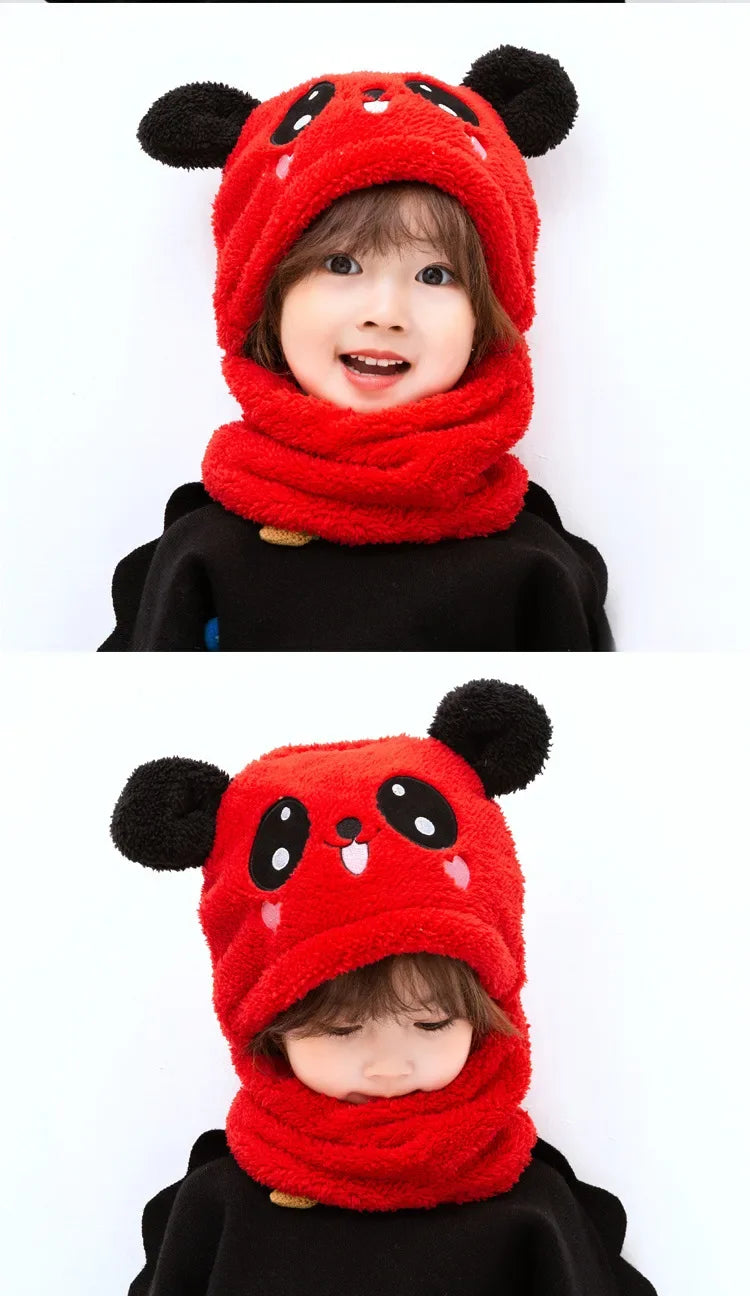 Cartoon Winter Hat for Kids - Thickened Scarf Cap with Fleece for Boys & Girls, 1-18 Years