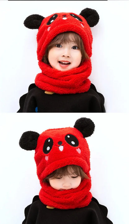 Cartoon Winter Hat for Kids - Thickened Scarf Cap with Fleece for Boys & Girls, 1-18 Years
