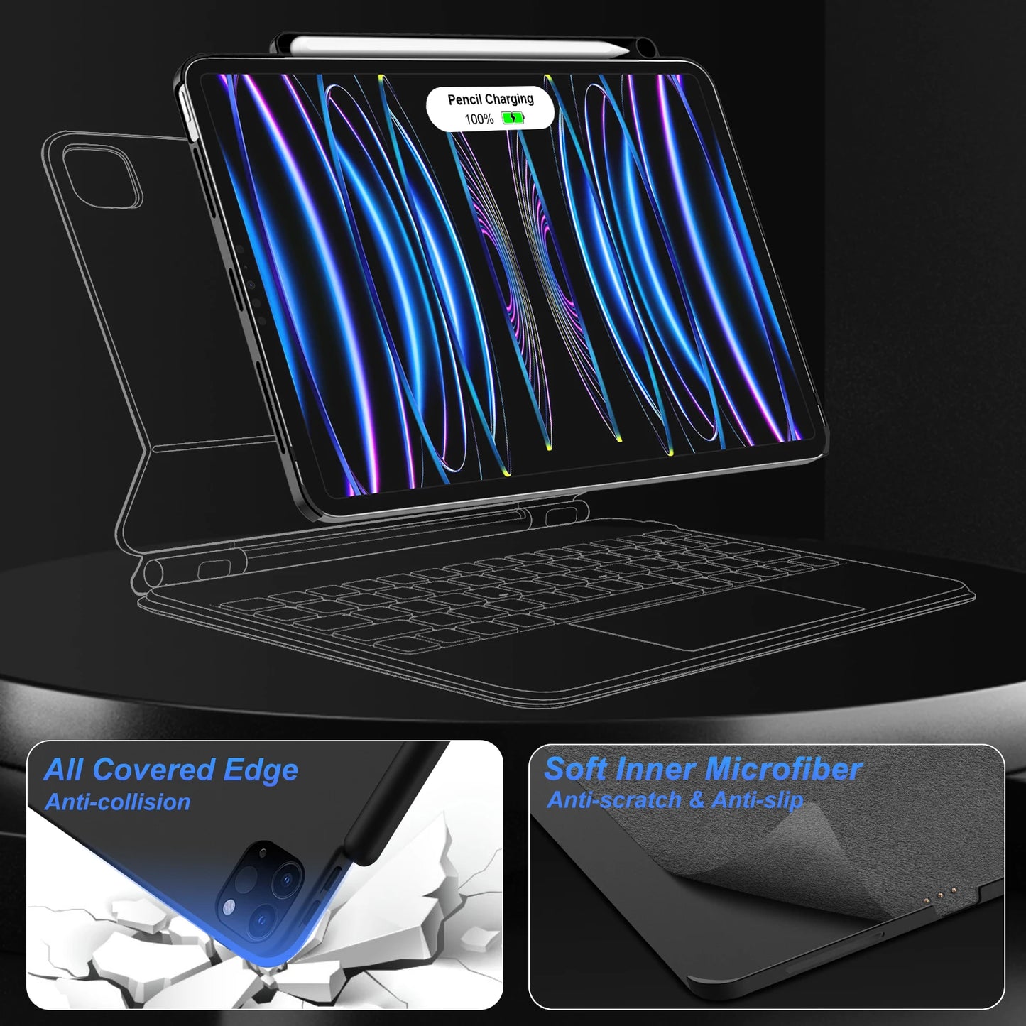 Magnetic Case for iPad Pro 11/13 & iPad Air 6/4/5 (2024) – Compatible with M4 Magic Keyboard & Pencil Holder