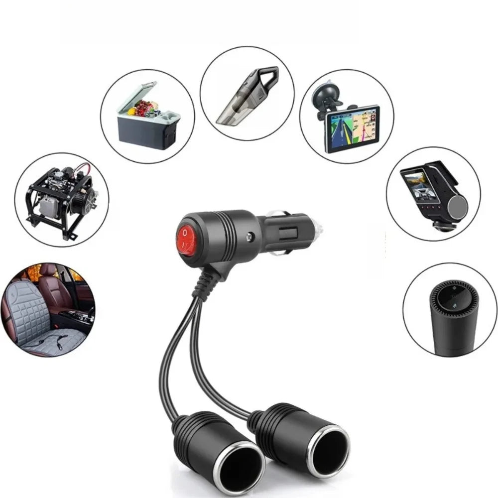 3-Socket Car Cigarette Lighter Splitter - 120W 12V/24V Dual USB Fast Charger Adapter for iPhone, GPS and Dashcam