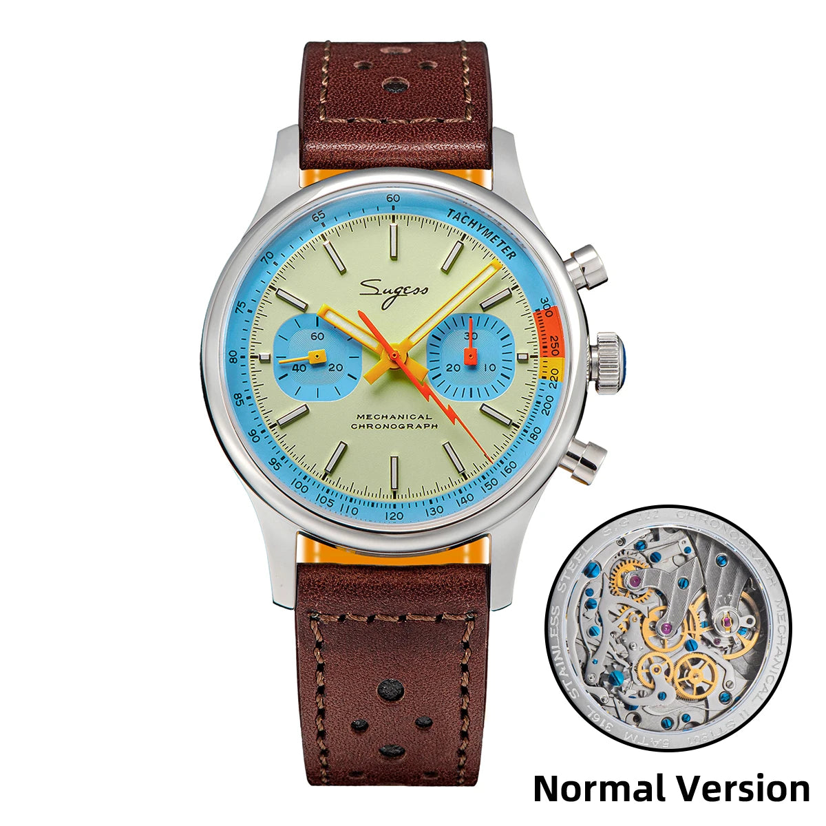 Sugess Pilot Men’s Chronograph Watch — Original ST1901 Mechanical Movement, Sapphire Crystal, Waterproof Racing Strap