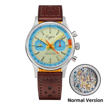 Sugess Pilot Men’s Chronograph Watch — Original ST1901 Mechanical Movement, Sapphire Crystal, Waterproof Racing Strap