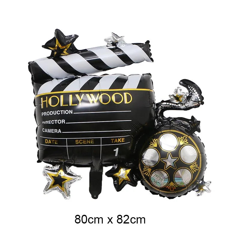 4-Piece Movie Night Party Decorations - Projector, Sunglasses and Popcorn Foil Balloons for Birthday Celebrations