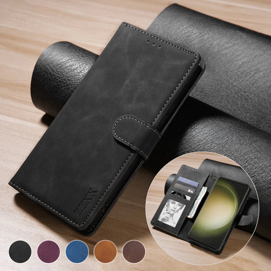 Magnetic Leather Wallet Case for Samsung Galaxy S25 Ultra–S8 – Skin-Friendly Flip Cover with Card Slots & Stand Function