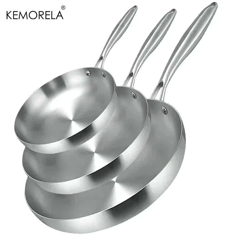 2/3PC Stainless Steel Frying Pan Set - 304 Food Grade Non-Stick Wok Pans, 2MM Thick, 5-Ply, Available in 22cm, 24cm, 26cm, 28cm
