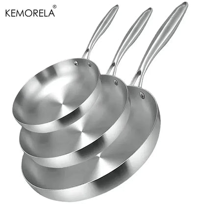 2/3PC Stainless Steel Frying Pan Set - 304 Food Grade Non-Stick Wok Pans, 2MM Thick, 5-Ply, Available in 22cm, 24cm, 26cm, 28cm