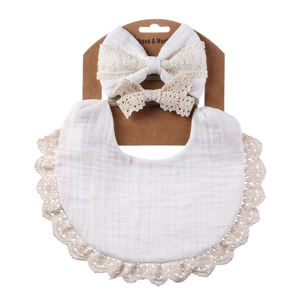 3PCS Baby Bib Set – Solid Muslin Cotton & Bamboo Feeding Drool Burp Cloth with Tassel Lace, Adjustable Infant Scarf for Boys & Girls