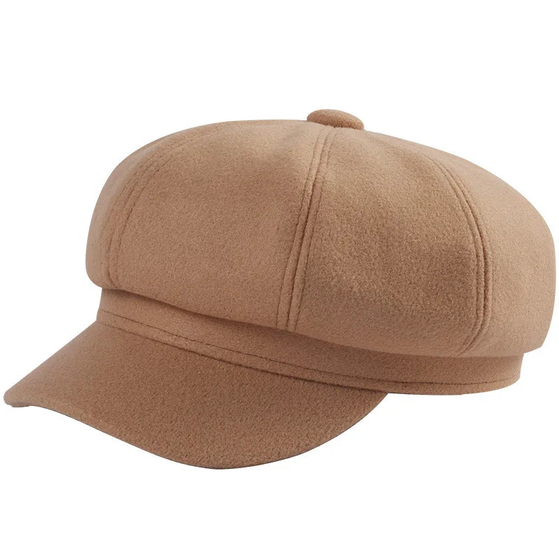 Autumn & Winter Wool Hats for Women – Solid Plain Octagonal Newsboy Cap & Casual Beret for Men & Ladies