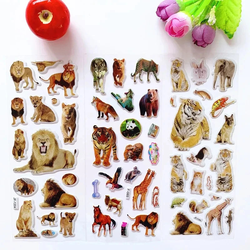 10-Sheet 3D Puffy Animal Stickers - Cute Scrapbook Decorations and Fun Holiday Birthday Gifts for Kids, Boys and Girls