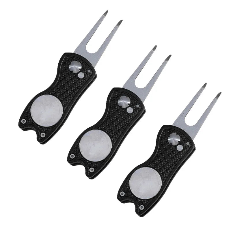 Foldable Golf Divot Repair Tool – Ball Marker & Groove Cleaner Putting Green Fork Accessory